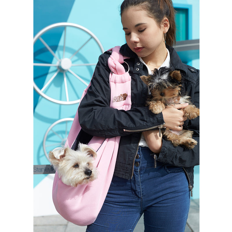 Alfie Pet Chico 2.0 Reversible Dog & Cat Carrier Sling, Pink & Denim