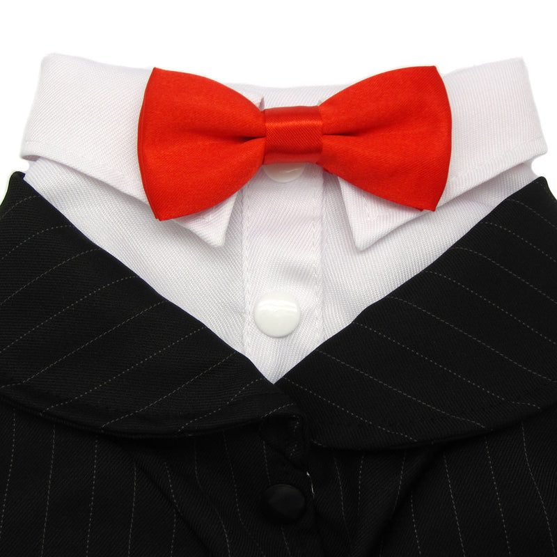 Oscar Formal Black Tuxedo with Black Tie and Red Bow Tie